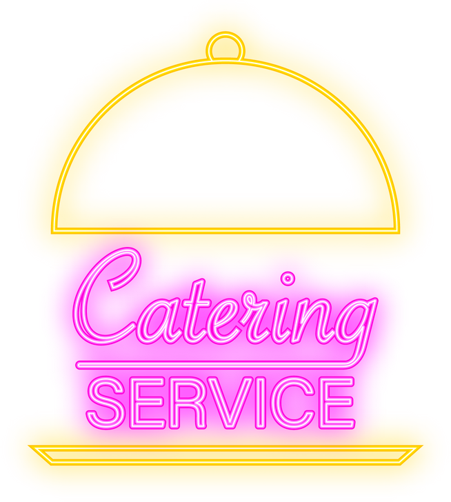 Neon illustration catering service on white background. Vect